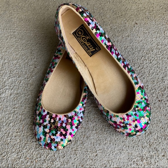 EASY Shoes - EASY Multicolored Sequin Ballet Flats - size 6
